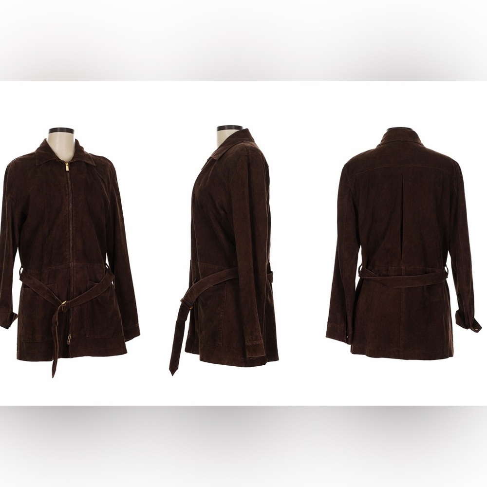 Vintage Ralph Lauren Golf Suede Jacket Leather RRL Safari Coat Belted Zip Up L - Picture 13 of 13
